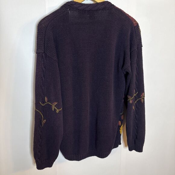 VTG‎ CHU Hand Knit Floral Womens Medium Sweater Grandmacore Garden Fall Artsy - Picture 10 of 10